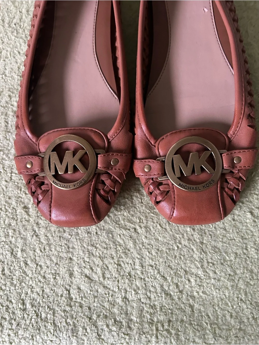 NWOB Michael Kors Tan Leather MK Logo Ballet Flats Sz 7.5